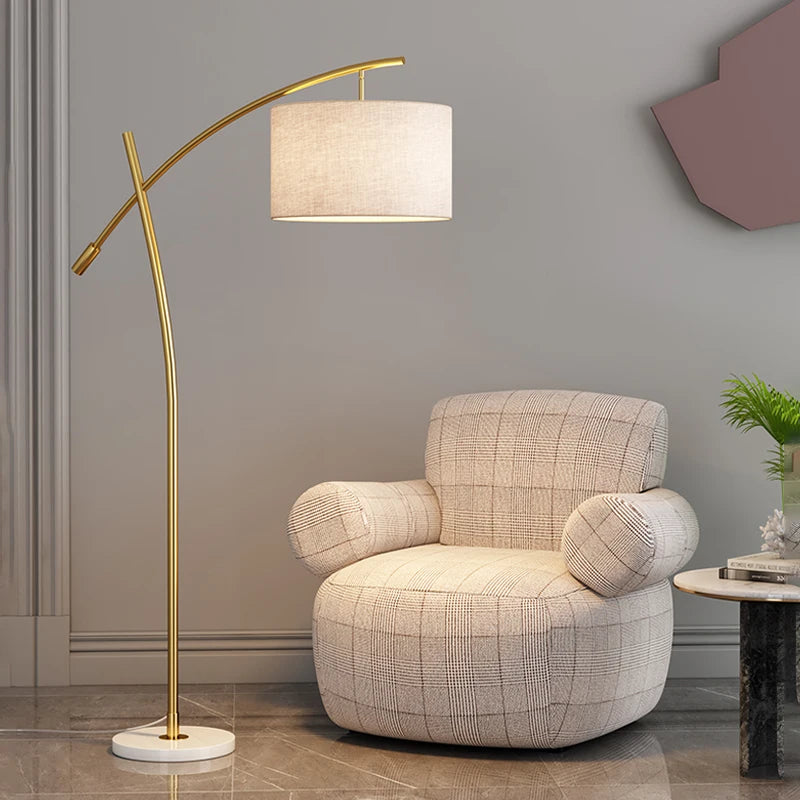 Floor statement lamp with fabric shade